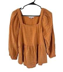 Madewell Lightspun Millbrook Puff-Sleeve Peplum Top in Windowpane