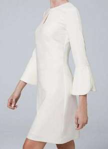 NEW WHBM PETAL-SLEEVE SHIFT DRESS‎ IVORY KEYHOLE LINED WOMENS SIZE 10 $175