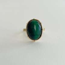 Gold Emerald Oval Gem Stone Signet Ring