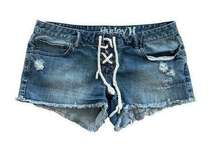 HURLEY Low Rise Lace Up Denim Shorts Size Juniors 9