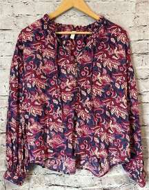 Pilcro Anthropologie Lucille Peasant Blouse Blue Pink Paisley Women’s Shirt M