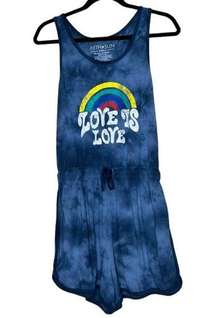 Romper, Love is Love, Rainbow, Blue Tie Dye, Drawstring