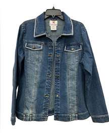 Quacker Factory Denim Jacket Rhinestone Trim Size Large Embellished Jean Jacket