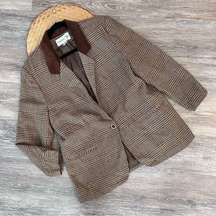 Vintage brown houndstooth blazer 90’s academic minimalist