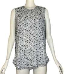 Who What Wear Black and White Floral Sleeveless Semi Sheer Blouse Size Large