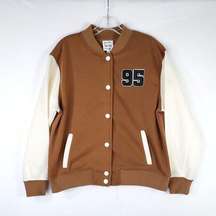 Hippie Rose Jacket Women's Small Brown White 95 Bomber Varsity Style Coat