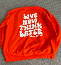 Nica & Co Orange Printed Text Crewneck