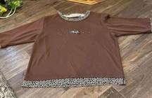 s Vintage 90s Brown Cheetah Print Layered Long Sleeve Tee Size M