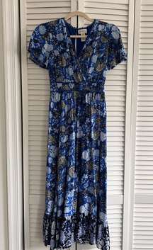 Short Sleeve Faux Wrap Maxi Dress