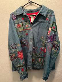 Vintage  Embroidered Denim Jean Floral Jacket