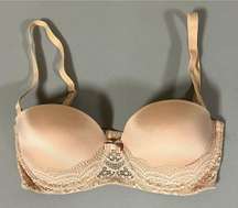 Auden Beige Tan Nude Full-Coverage Push-Up Lace Balconette Bra Bralette Brassiere Lingerie Size 34C ✨