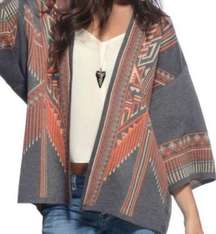 Jealous Tomato Open Front Southwest Aztec Print Half Sleeve Gray Orange Size M/L