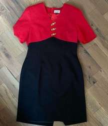 Vintage Kasper Red Black Dress Size 12