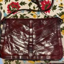 Eel skin burgundy/brown 11 X 8 shoulder bag purchased in Korea 1980s Vintage