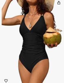 Charmo Tummy Control  Swimsuits for Women Ruched Bathing Suits Strappy V Neck Monokini