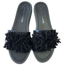 Dirty Laundry *MISMATCHED PAIR*Left 7 Right 8 Black Sandals slide on pompom top