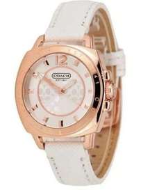 COACH 14501601 Slim Boyfriend Rose Gold White Leather Watch Authentic