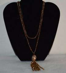 Joan Rivers Signed Vintage Gold/Brass/White Beaded Tassel Statement Necklace