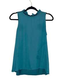 LOFT Teal Ruffle High Neck Tie Back Tank Top