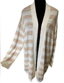 Talbots Plus Size Cream White Striped Stretch Knit Long Sleeve Sweater Cardigan