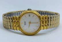 SEIKO ladies 7N82-0038 Quartz date watch 23mm gold tone white dial 7” running