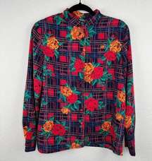 Multi color Floral Mock Neck Long Sleeve Button Blouse Top Size 10