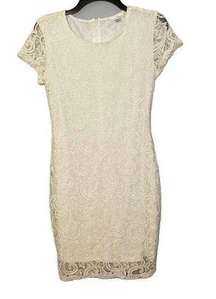 Olivia Matthews Lace Off White Short Sleeve Bodycon Dress - Size Petite Medium