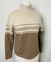 Embassy Row Petites Fair Isle Sweater Warm Neutral Wool Angora Turtleneck Sz PS