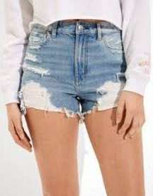 American Eagle Super Stretch Hi-Rise Distressed Denim Shortie Shorts