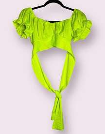 O. Vianca Neon Yellow Tie Back Crop Top