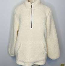 Style & Co Half Zip Pullover LARGE Cream Sherpa Fleece Sweatshirt Oversized
