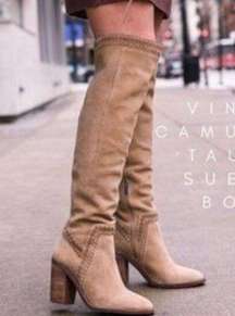 Leather Suede Madolee Western Over Knee Boots 7 Taupe Tan Cowboy