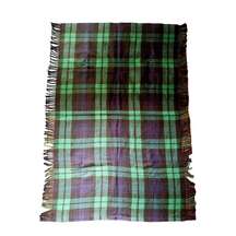 Hector Russell Scotland Wool Green Blue Tartan Plaid Blanket Scarf Fringe