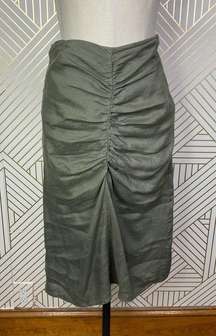 Stateside Linen Ruched Front Slit Skirt in Army Green Size US XS