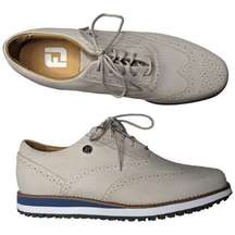 Footjoy Women's Sport Retro Ivory Leather Wingtip Spikeless Golf Shoes 8.5