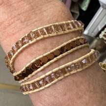 Victoria Emerson NWT Wrap Bracelet Bronze & Rose Gold on Natural Beads - Short