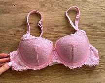 Pink lace push up bra