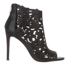 NEW Jessica Simpson Gessina Jeweled Floral Cutout Ankle Bootie Heels Black 11