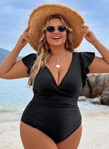 Blooming Jelly One Piece Tummy Control Swimsuit Bathing Suit Black Plus size 3X