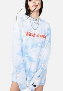 NWT BSR  Blue Tie Dye Felt Cute Flower Hoodie Size Medium