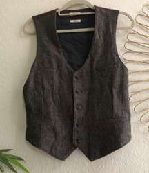 Old school Vintage brown herringbone pattern sleeveless blazer western vest slim fit with adjustable back strap. 