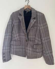 Free People Houndstooth Print Linen Blazer. Small