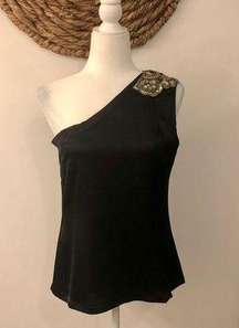 NWT Shape Fx One Shoulder Beaded Satin Top with Shaping Liner Size Small