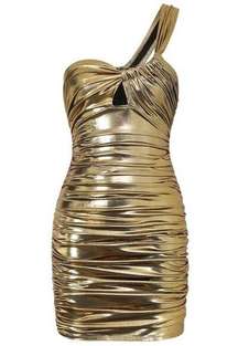 Micas Gold Metallic One Shoulder Ruched Mini Dress X-Small