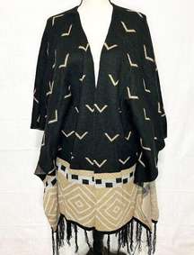 COC Clothing Obsessed Company Kimono Cardigan Sweater One Size Black Tan Navajo