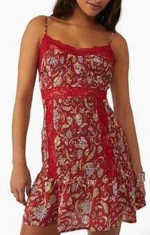 Free People NWT Last Night Mini Nightgown Slipdress in Cherry Combo size medium