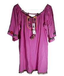 NWT Easel Pink Gauzy cover-up top blouse beachy embroidered tassels sz S NEW