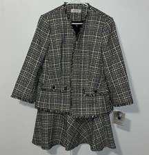 NWT Kasper Boucle Tweed Suit Skirt Set Jacket 12 & Flounce Pencil Skirt 14 Black