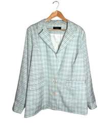 CoffeeShop Blazer Gingham White Mint Pockets 2 Button Closure Size 1X NWT