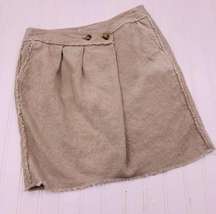 Michael Kors Skirt Womans 6 Tan Raw Edge Linen Mini Pencil Faux Wrap Button